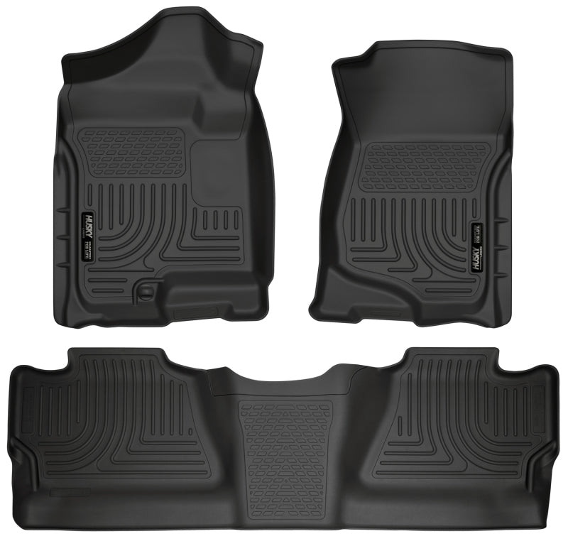 Load image into Gallery viewer, Husky Liners 07-12 Chevy Silverado/GMC Sierra Crew Cab WeatherBeater Combo Black Floor Liners
