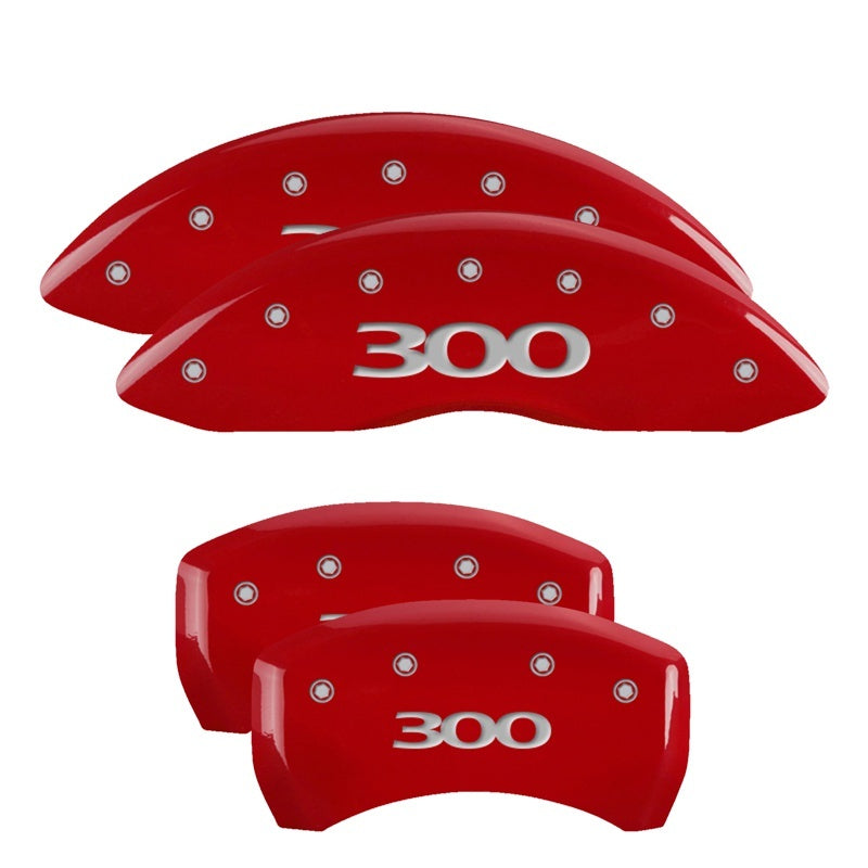 Load image into Gallery viewer, MGP 4 Caliper Covers Engraved Front &amp; Rear 300 Red finish silver ch
