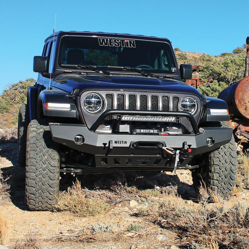 Load image into Gallery viewer, Westin 18-19 Jeep Wrangler JL WJ2 Full Width Front Bumper w/Bull Bar Textured Black
