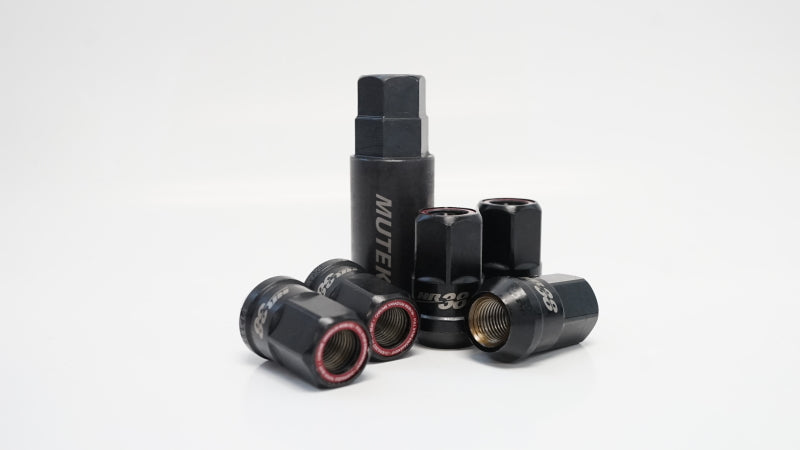 Load image into Gallery viewer, Wheel Mate Muteki HR38 Open End Lug Nuts 12x1.50 Black Chrome / Blue Ring

