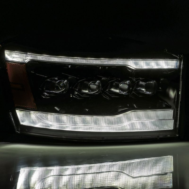 Load image into Gallery viewer, AlphaRex 06-08 Ram 1500HD NOVA LED Proj Headlights Plnk Style Alpha Blk w/Seq Signal/DRL/Amber LED
